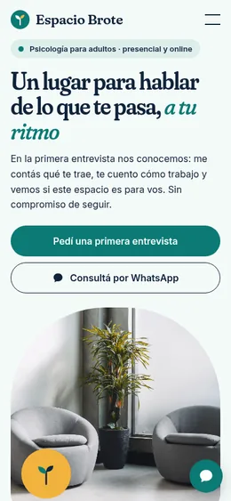 Landing de un espacio de psicología con reservas, vista en celular