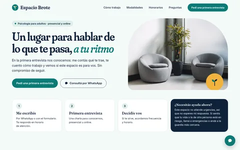Landing de un espacio de psicología con reservas, vista en computadora