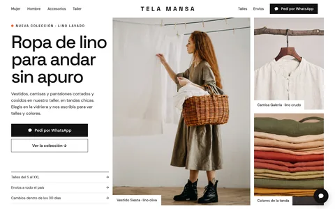 Landing de una tienda de ropa de lino, vista en computadora