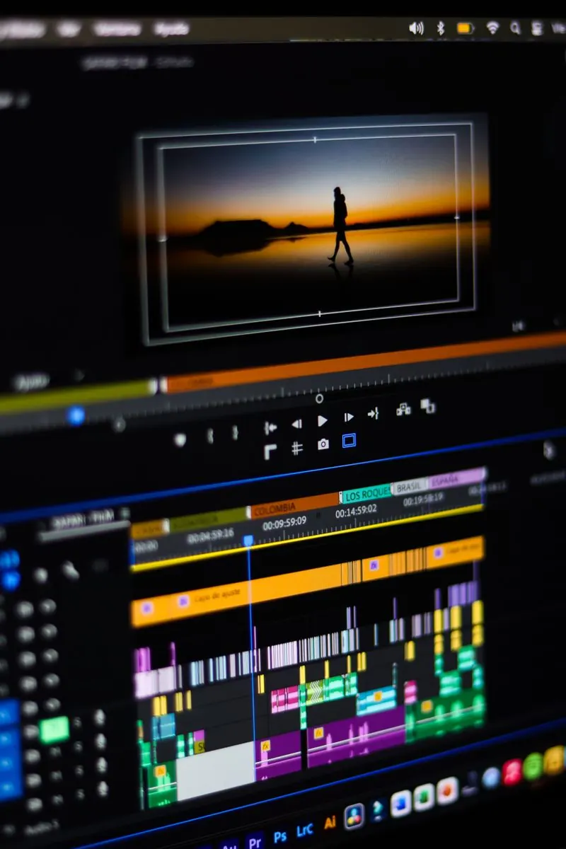 Línea de tiempo de un programa de edición de video en una pantalla